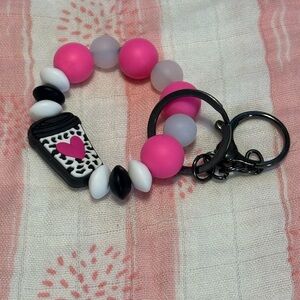Pink and Black Beaded Keychain / Bag Charm